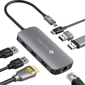 NOVOO USB-C Hub mit 7 Anschlüssen Gigabit Ethernet USB C Adapter 7 in 1 MacBook Pro Air Adapter, 4K HDMI,4xUSB,1 00W PD+Daten Hub Docking Statio