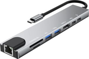 8-IN-1 USB C Hub Typ-C Dockingstation Multiport Adapter mit 4K HD RJ45 Ethernet USB 3 PD Ladeanschluss SD TF Kartenleser Kompatibel mit MacBook Chromebook Matebook
