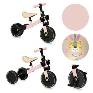MoMi LORIS Kinder Laufrad 4in1 - Dreirad mit Pedalen, Sattelverstellung, Rutschfeste Griffe, Rosa