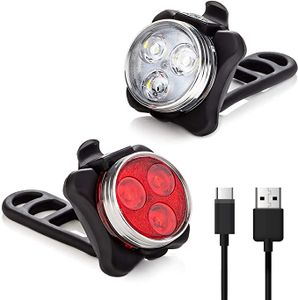 Fahrradlicht-Set, USB wiederaufladbar, superhelles Fahrradlicht, Fahrradbeleuchtung vorne und hinten, Fahrradscheinwerfer, Fahrradrücklicht, wasserdicht, 4 Modi (2 Kabel, 4 Riemen)