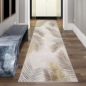 Designer Teppich mit Palmenzweigen in gold Größe - 80 x 300 cm