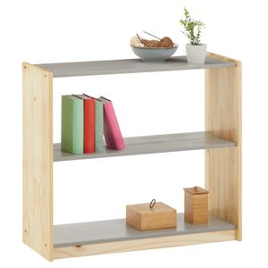 Standregal mit 3 Böden, praktisches Bücherregal aus massiver Kiefer in natur/grau, schlichtes Büroregal aus Massivholz