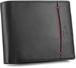 Zagatto Schwarz mit Rot Horizontale Herren-Geldbörse aus Leder ZG-N992-F4 RFID SCHUTZ Kartenschutz Sicher Münzfach Qualität Ledergeldbörse Portemonnaies