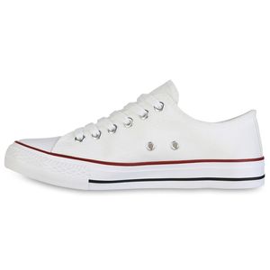 VAN HILL Damen Sneaker Low Bequeme Schnürer Stoff Schnür-Schuhe 838455, Farbe: Weiß Rot, Größe: 38