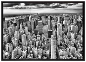 New York Skyline and Leinwandbild 100x70 cm im Bilderahmen / Wandbild  / Schattenfugenrahmen / Kein Poster