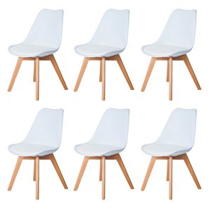 IPOTIUS 6 x Židle do obývacího pokoje Židle do jídelny Kancelářská židle s masivní bukovou nohou, Retro design Čalouněná židle Kuchyňská židle dřevo, bílá