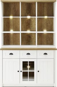 Landhaus Buffetschrank in Eiche hell und Pinie weiß PISA-61 inkl. LED, B/H/T: 130/198/43cm