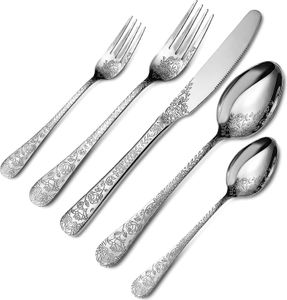 20-teiliges Besteckset mit silbernem Druck, 4-Personen Set, elegante Geschenkverpackung, ideal für feierliche Anlässe