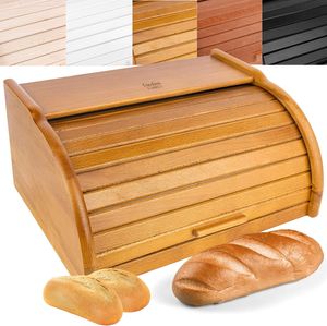 Creative Home Erle Brotkasten Holz | 38 x 28,5 x 17,5cm | Perfekte BrotBox für Brot Brötchen Kuchen | Brotkiste mit Roll-Deckel