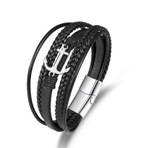 INF Schwarzes geflochtenes Lederarmband mit Anker