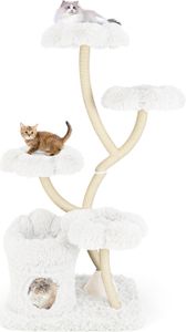 COSTWAY Kratzbaum 165cm, Katzenbaum Katzenmöbel mit 4 warmen Liegeflächen & Katzenhöhle & Sisalstämmen, Kletterbaum Katzenturm für Katzen Weiß