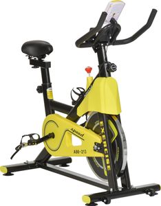 HOMCOM Fahrradtrainer höhenverstellbarer Heimtrainer Fitnessfahrrad Rollentrainer mit Riemenantrieb LCD-Display Stahl ABS Gelb+Schwarz 50 x 100 x 101-113 cm