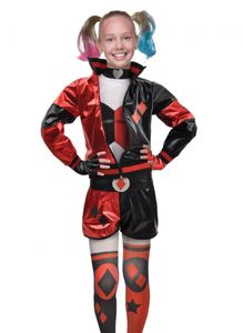 Offizielles Harley Quinn-Kostüm für Mädchen rot-schwarz-weiß