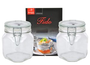 2er Set Einmachglas Bügelverschluss Original Fido 0,75L Vorratsgläser incl. Bormioli Rezeptheft