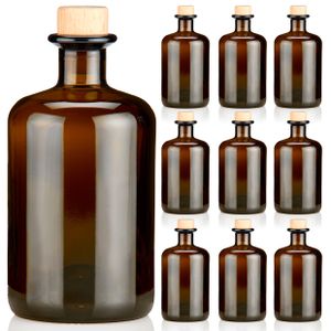 Apothekerflaschen braun 500ml Holzkorken natur elegante Braunglas Glasflaschen leer 0,5L , Anzahl Flaschen & Korken:9x Korken natur