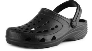 Ladeheid Damen und Herren leichte Eva Clogs mit Fersenriemen Gartenclogs Gartenschuhe Freetime (Schwarz, 43/44 EU)