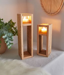 Windlichtsäule 'Wood', 2er Set Holzdeko, Upcycling-Style, rustikale Kerzenhalter