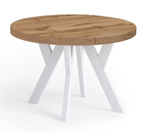Runder Ausziehbarer Tisch für Esszimmer, PERO, Loft-Stil, Skandinavische, Durchmesser: 100 / 200 cm, Farbe: Eiche Wotan / Weiß