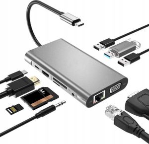 10 in 1 Typ-C Hub zu 4K HDMI / VGA / USB 3.0 / TF / SD / Audio / LAN RJ45 Gigabit Ethernet / PD 87W Adapter für MacBook/Windows Laptop