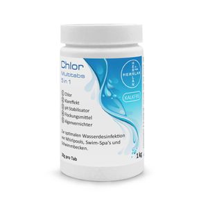 1 kg HERRLAN Chlor Multitabs 5 in 1 Chlortabletten 20 g je Tab I Hochwirksame Wasserdesinfektion und Pflege für Pools, Whirlpools und SwimSpa´s