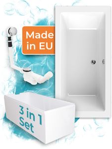 Calmwaters® Acryl Badewanne Komplettset 190x90 cm -  EU - mit Wannenträger & Ablaufgarnitur - Duo-Badewanne 2 Personen