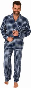 Herren Flanell Pyjama langarm Schlafanzug zum durchknöpfen - 222 101 15 870 ; navy , 52