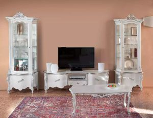 Weißes Wohnzimmer Set TV-Ständer Couchtisch 2x Vitrine Luxus Holzmöbel