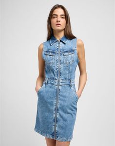 Lee Unionall Kurzes ärmelloses Kleid Blau XS Frau Blau XS