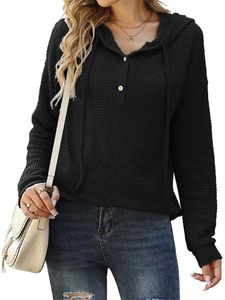 Frauen Hoodie Frauen Pullover Top mit Kapuze gestickte Solid Hoodies und Kapuzenpullover, Farbe: Schwarz, Größe: 2xl