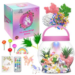 Terrarium Kit Einhorn für Kinder | DIY Bastelset Spielzeug Set mit Nachtlicht Lampe | Junge und Mädchen Geschenke 3 - 8+ Jahre Basteln Kreativ