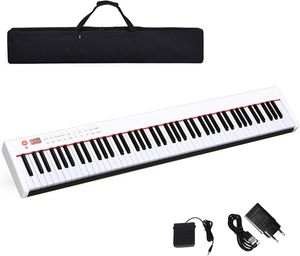 KOMFOTTEU Digitales Piano 88 Tastatur, Elektroklavier mit Bluetooth MIDI USB, elektronisches Klavier, Digitale Keyboard tragbar 128 Rhythmen Digitalpiano Set für Kinder Anfänger (Weiß)