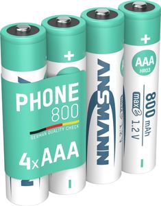 ANSMANN Telefon Akku AAA, 4 Stück, 800mAh 1,2V, DECT