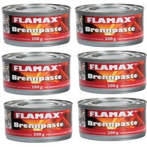 6 x 200g Flamax Brennpaste Safety Fuel Gel für Innen und Außen, Buffets, Grill und BBQ