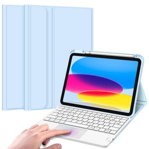 Fintie Tastatur Hülle für iPad 10. Generation 2022, iPad 10 Generation Hülle mit magnetisch Abnehmbarer Deutscher Tastatur und Touchpad Keyboard mit QWERTZ Layout, Himmelblau