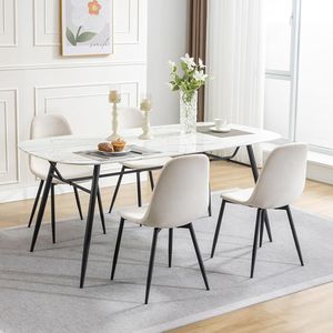 EUGAD 4 × Esszimmerstühle mit Rückenlehne, Polsterstuhl modern aus Cord, Beige