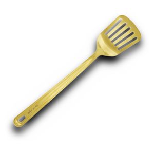 HOOZ Pfannenwender gelocht aus hochwertigem Edelstahl, spülmaschinenfestes Küchen Zubehör, robuster Küchenhelfer für Braten und Pfannengerichte (37,5 x 7,5 cm) (Gold)