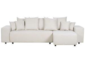 BELIANI 3-Sitzer Ecksofa Hellbeige Stoffbezug L-Förmig mit Chaiselongue Linksseitig Schlaffuktion Stauraum Dekokissen Wohnlandschaft Polstersofa