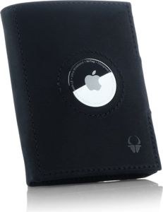 DONBOLSO Geldbörse mit Airtag – Mini-Geldbörse Vintage Schwarz mit Münzfach für 15 Karten, RFID-Schutz – Echtleder Herrengeldbörse, kompakt und schlank – Portafoglio Uomo Pelle, 90 x 71 mm