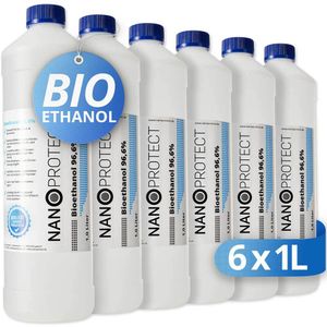 Nanoprotect Bioethanol 96,6% | 6 x 1 Liter | Flüssiger Ethanol Brennstoff für Indoor Kamin und Tischfeuer | Reiner Ethylalkohol als Lösungsmittel | Geprüfte Premium Qualität…