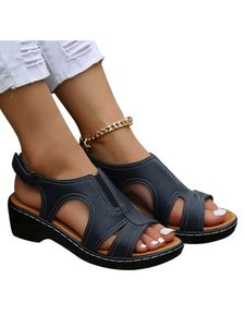 Damens Sandalen Freizeitschuhe Wedge Absatz Sandale Summer Beach Vintage Knöchelgurt Schuhe Blau,Größe:EU 38