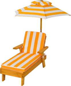KOMFOTTEU dětské lehátko, dětská židle se slunečníkem a polštářem, dětské lehátko ze dřeva, zahradní lehátko s nosností do 50 kg, 92 x 49 x 106 cm