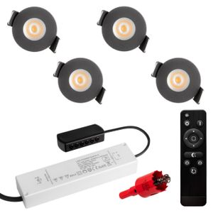 4er Set, S-Polylight® Mini LED Einbauspot Set in Anthrazit | Warmweiss 3.000K DIMMBAR IP65 FUNK 3W Einbaustrahler Terrassenbeleuchtung Bad Sauna