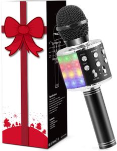 BEDEE Karaoke Mikrofon, Handheld Stereo Sound Karaoke Kondensator Funkmikrofon, Drahtloses Bluetooth Mikrofon für Kinder, Lustige Geschenke Spielzeug für Teenager Mädchen Jungen, Tragbares KTV Lautsprecher Recorder für Smartphone PC (schwarz)