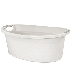 Wäschekorb BranQ Baumwolle 60L Wäschewanne Plastikwanne Wäschesammler Waschbehälter oval groß Weiß