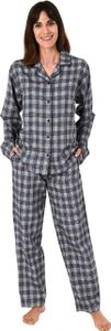 Damen Flanell Pyjama Schlafanzug langarm kariert  auch in Übergrößen 281 201 95 991 ; grau , 48