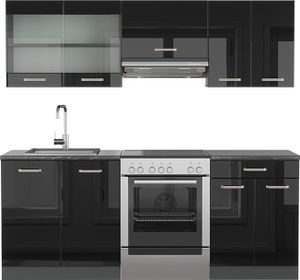 Vicco Küchenzeile R-Line, 200 cm ohne Arbeitsplatte, Schwarz Hochglanz/Anthrazit