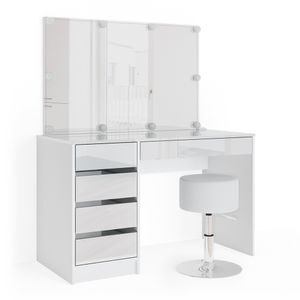 Toaletný stolík Livinity® Sherry, 120 cm, s LED osvetlením a stoličkou, biely