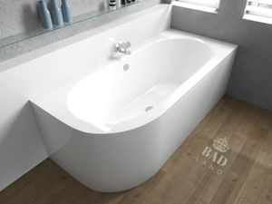 Badewanne Eckbadewanne 170x75 Rechts mit AcrylSchürze, Ablaufgarnitur & Füßen GRATIS | Komplettset 4in1 Original Acryl Wanne Siphon | BADLAND AVITA