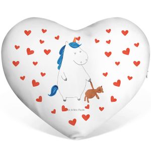 Mr. & Mrs. Panda Herzkissen Einhorn Teddy - Weiß - Geschenk, gute Nacht, Dekokissen, Herzform, Unicorn, Einhörner, Einhorn Deko, Pegasus