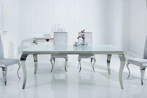 Barock Design Esstisch MODERN BAROCK 180cm weiß Edelstahl Esszimmertisch Opalglas Tischplatte